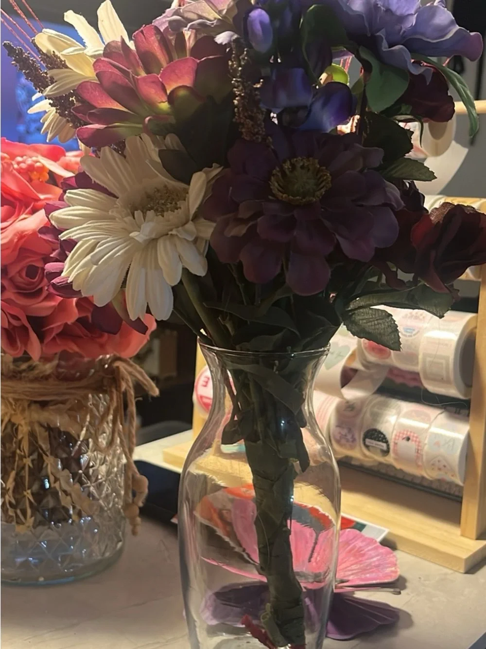 Artificial Mixed Floral Arrangement in Purple, Cream, and Pink 142